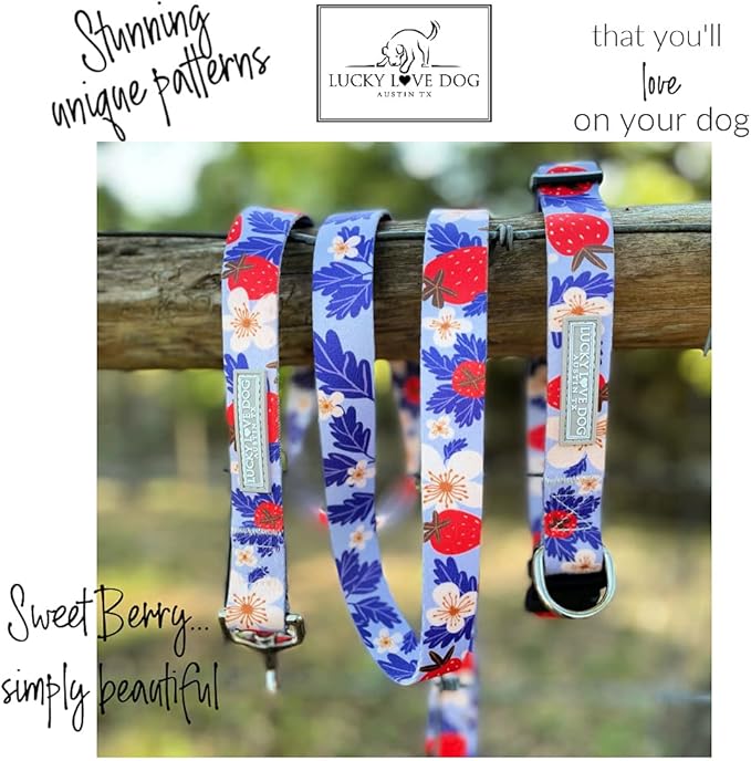 Lucky Love Dog Collar Combo Set, Strawberry Cute Girl Dog Collar and Leash Set, Dog Collar and Leash Set for Large Dogs, Part of Purchase Donated to Rescue (Large, Sweet Berry, Combo)