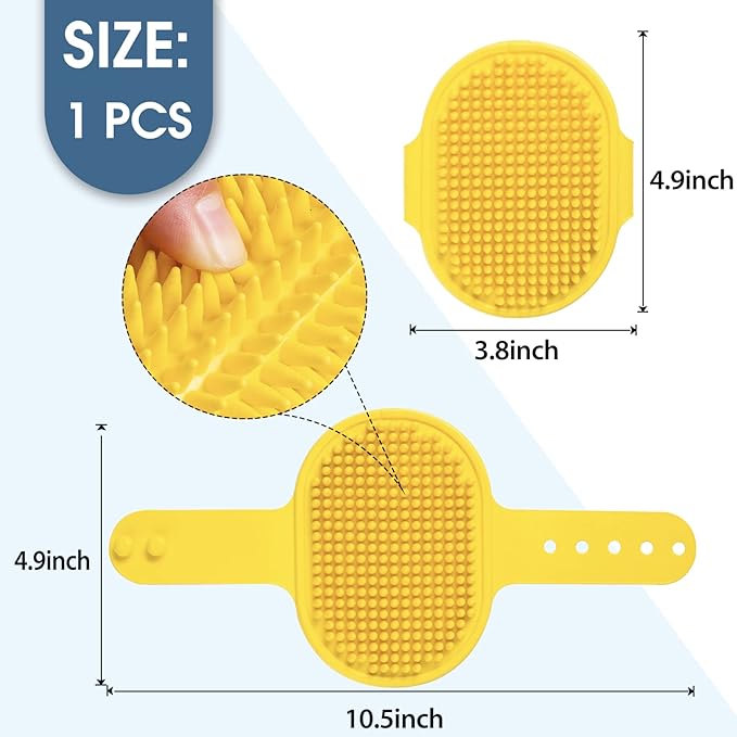 Dog Bath Brush Dog Grooming Brush, Lilpep Pet Shampoo Bath Brush Soothing Massage Rubber Comb with Adjustable Ring Handle for Long Short Haired Dogs and Cats Yellow