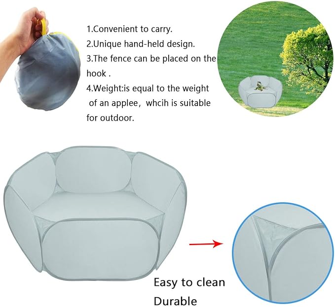 Small Animal Cage Tent Playpen with Fabric,Reptiles Cage,Breathable Transparent Pet Playpen Pop Open Outdoor/Indoor Exercise Fence,Portable Yard Fence (Solid-Grey)