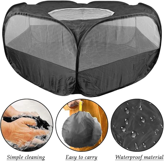 Small Animal Plaype Black, Breathable Pet Playpen Cage Tent Portable Fence Tent with Zippered Cover Pet Playpen for Puppy/Kitten/Rabbit/Hamster/Chinchillas/Guinea Pig Outdoor Indoor