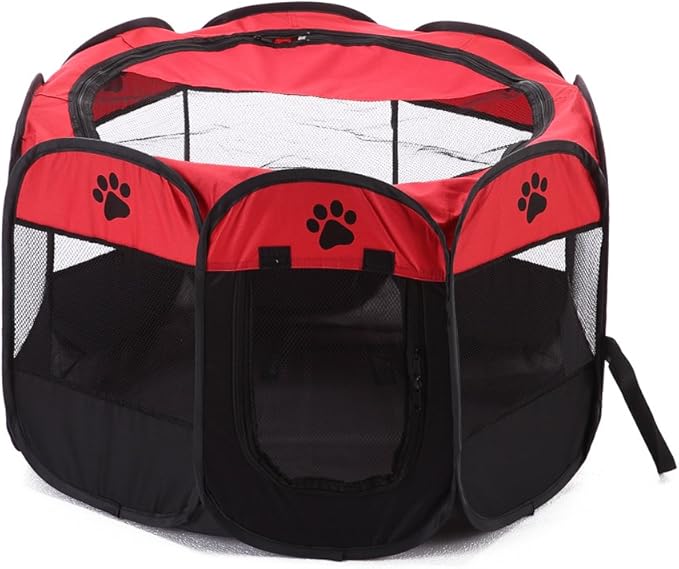 Portable Pet Playpen, 28.3" Foldable Dog Playpen for Dogie Kitten Rabbit, Exercise Playpen Tent Indoor/Outdoor Use (red)