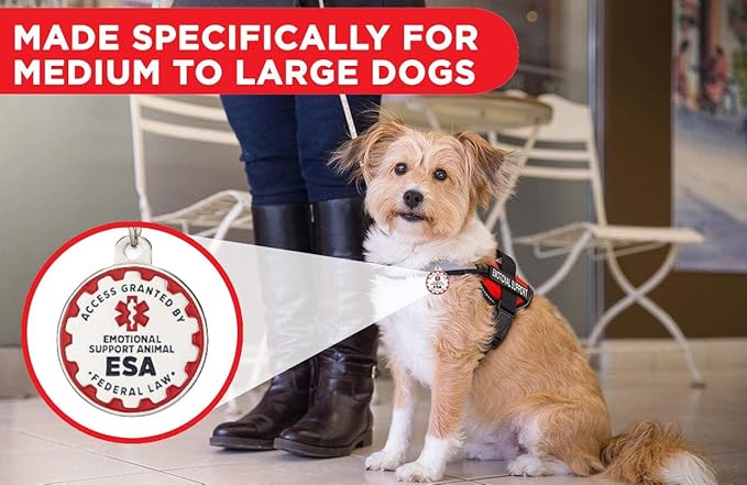 Industrial Puppy Emotional Support Dog Tag, 2 Pack: Metal Pet ID Tags for Emotional Support Dogs, ESA, and Therapy Dogs, 1.25 Inch Diameter, Double Sided, Navy Lettering and Red Enamel Trim