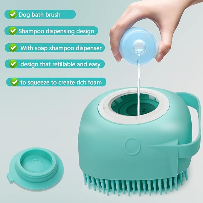 Pet Dog Bath Brush Gentle Soap Dispenser Massaging Bath Grooming Soft Silicone(Blue)