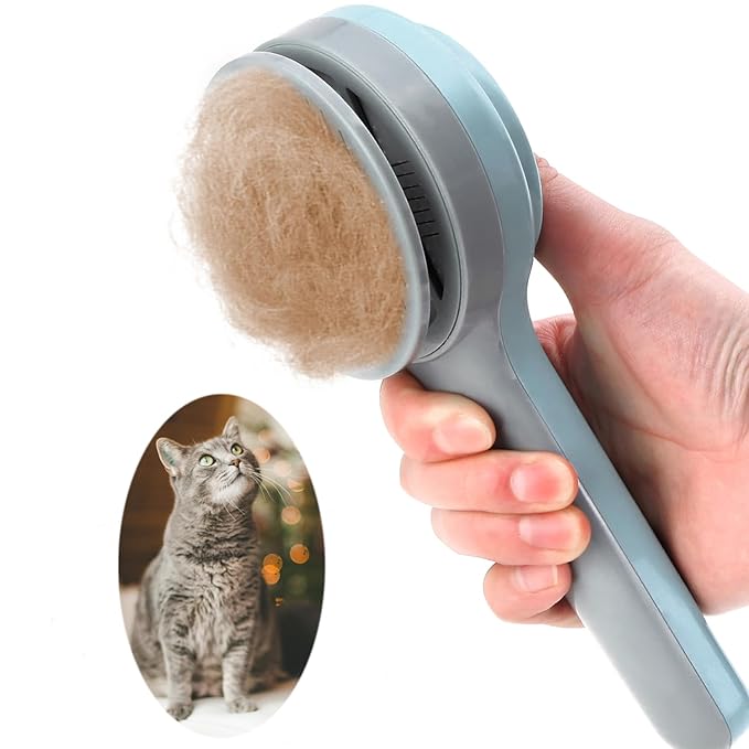 itPlus Pet Grooming Self-Cleaning Hair Brush for Dogs & Cats, Indoor Cats Slicker Brush, Short & Long Hair, Shedding & Undercoat Removal Tool for Kittens & Cats, Blue