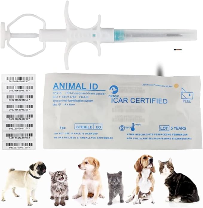 Yanzeo 20 Packs 1.4x8mm Pet Microchip 134.2khz FDX-B/ISO11784/ISO11785 Animal Implant Chip Pet ID Microchip for Dog Cat Sheep Cow Pig and Laboratory Animals-Free Lifetime Registration