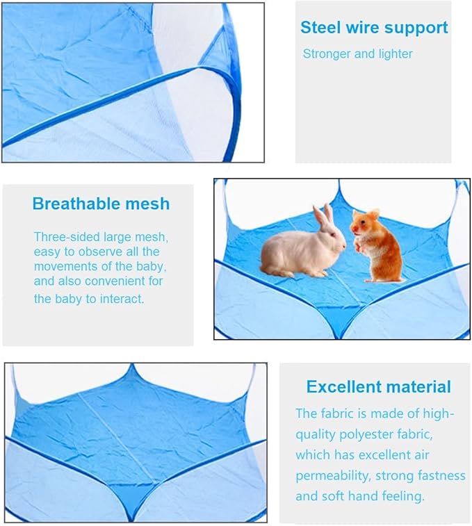 Small Animal Cage Tent Breathable & Transparent Pet Playpen Pop Open Outdoor/Indoor Exercise Fence, Portable Yard Fence for Guinea Pig, Rabbits, Hamster, Chinchillas and Hedgehogs (Low barriers)