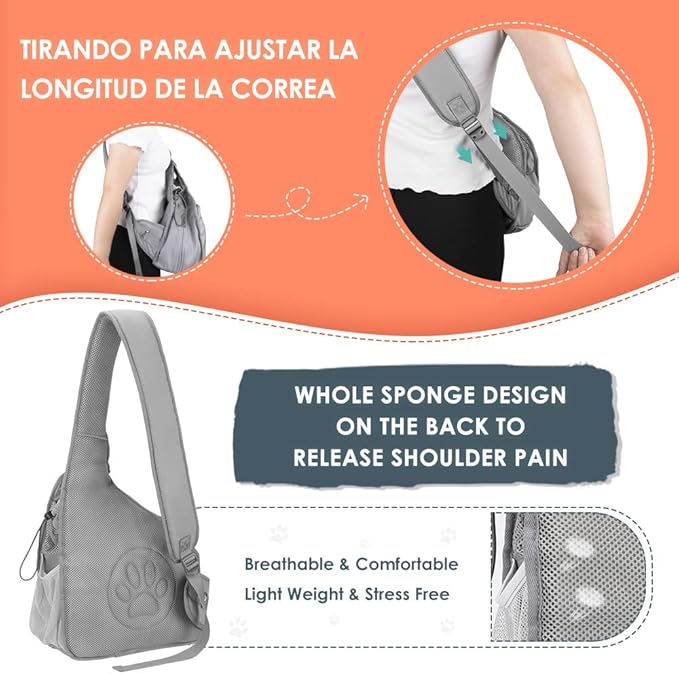 Lukovee Dog Slings for Small Dogs, Hard Bottom Support & Adjustable Soft Padded Shoudler Strap Dog Sling Carrier, Dog Purse with Button Closure & Zipper Pockets (for Pets 6-12 lbs, Grey)