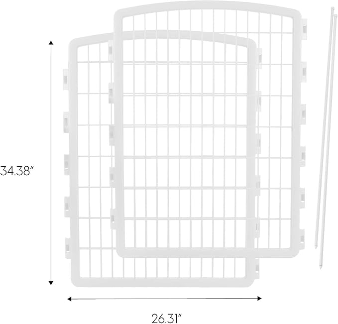 IRIS USA 34'' Pet Playpen 2 Panel Add-On with Connecting Rods, Dog Playpen, Puppy Small Medium Dogs, Heavy-Duty Molded Plastic, Rust-Free, Non-Skid Rubber Feet, Easy Assemble, Customizable, White