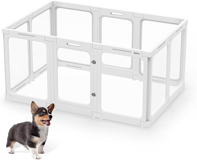 Acrylic Dog Playpen Indoor, 24“ H Plastic Pet Playpen with Door, Clear Pet Play Pen for Puppy Cat Rabbit Ferret, Easy Assemble Dog Pen, Preferable for Small Cage, White 10 PCS