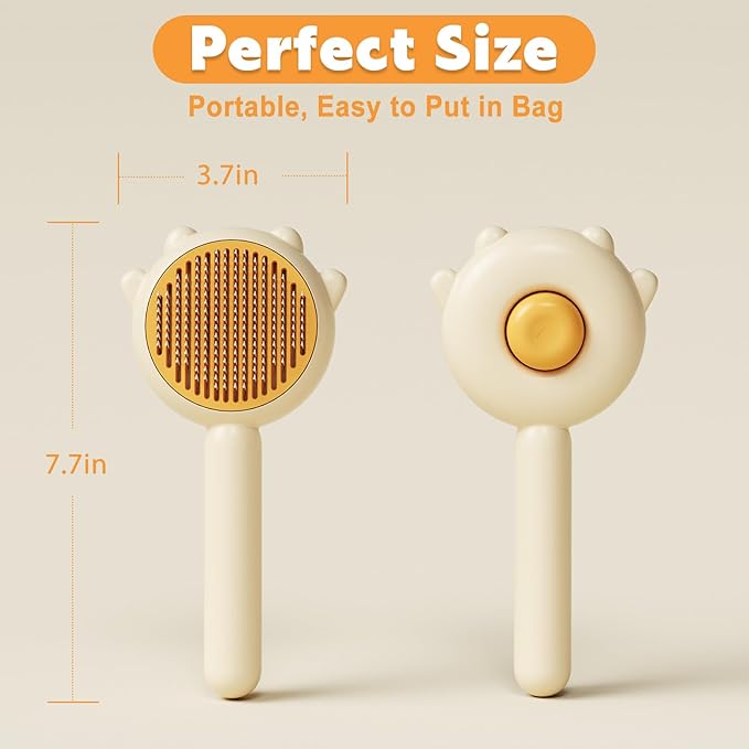 Paw Cat Brush with Release Button, Self Cleaning Cat Brush for Shedding, Cat Hair Brush for Grooming Long and Short Haired Cats Dogs (Yellow)