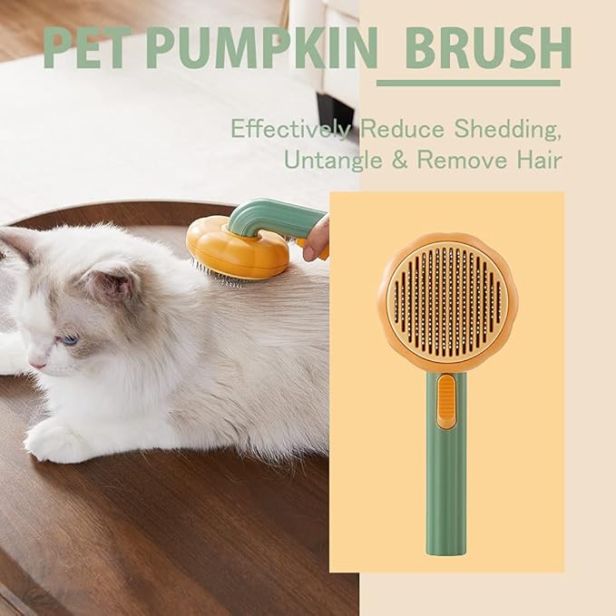Self-Cleaning Dog & Cat Slicker Brush, Skin Friendly Deshedding Grooming Tool for Long or Short Haired Dogs Cats Rabbits, Dog Shedding Brush with Release Button - Pumpkin