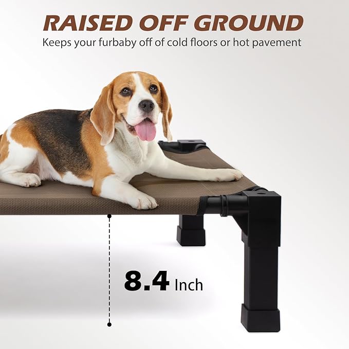 Cooling Elevated Dog Bed, Raised Dog Bed with Washable Breathable Mesh and Metal Frame, Portable Dog Cot Bed with No-Slip Feet for Outdoor and Indoor Use