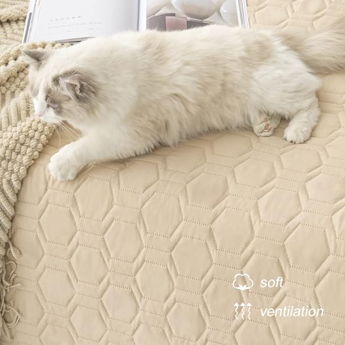 Waterproof and Non-Slip Dog Bed Cover and Pet Blanket Sofa Pet Bed Mat ,car Incontinence Mattress Protectors Furniture Couch Cover for Most Cats Dogs,Pets(52x82-Beige)