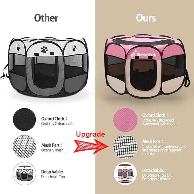 Foldable Pet Dog Playpen, Pop Up Portable Cat Playpen, Indoor/Outdoor for Kitten Puppy Play Pen, Cats Crate Cage Tent with Carrying Bag, 600D Oxford (Pink + Beige, Small (26"x26"x18"), 8)