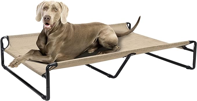 Veehoo Original Cooling Elevated Dog Bed, Outdoor Raised Dog Cots Bed for Large Dogs, Portable Standing Pet Bed with Washable Breathable Mesh, No-Slip Feet for Indoor Outdoor, XX-Large, Beige Coffee