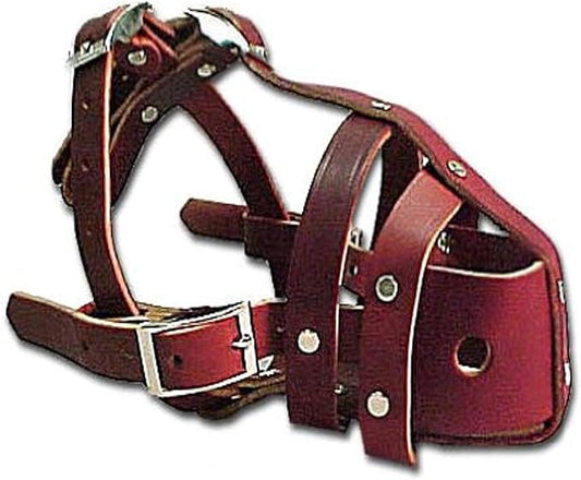 Latigo Leather Safety Dog Muzzle Snout, Burgundy, 5-14.75"