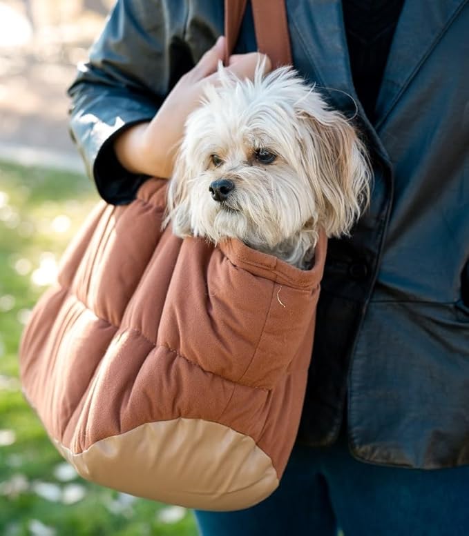 Purse Carrier for Small Dogs, Cozy Plush Pet Carrier Purse, Secure Harness Clip, Lightweight Dog Tote Bag Carrier for Small Dogs and Puppies