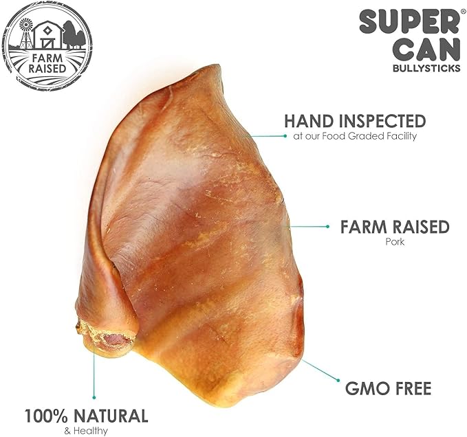 Supercan Bully Sticks Pig Ear Chews for Dogs โ Half Pig Ears (15 Count) - All Natural Dog Treats - Healthy Chews for Large Medium & Small Dogs - Promotes Dental Health - Long Lasting