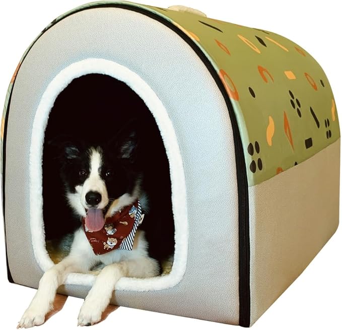 Dog Bed,2 Ways to Use,Indoor Pet House with Fluffy Mat,Removable and Washable Cover,Splash-Proof House and Non-Slip Bottom,for Extra Large Dogs(3XL Light Green & Gray)
