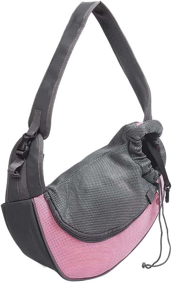 Pet Dog Sling Carrier, Breathable Mesh Portable Travel Safe Pet Sling Shoulder Bag Carrier with Adjustable Non-Slip Shoulder Strap for Small Dogs Cats Puppy (Large, Pink)