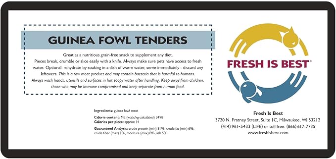 Fresh Is Best - Freeze Dried Healthy Raw Meat Treats for Dogs & Cats - Guinea Fowl Tenders