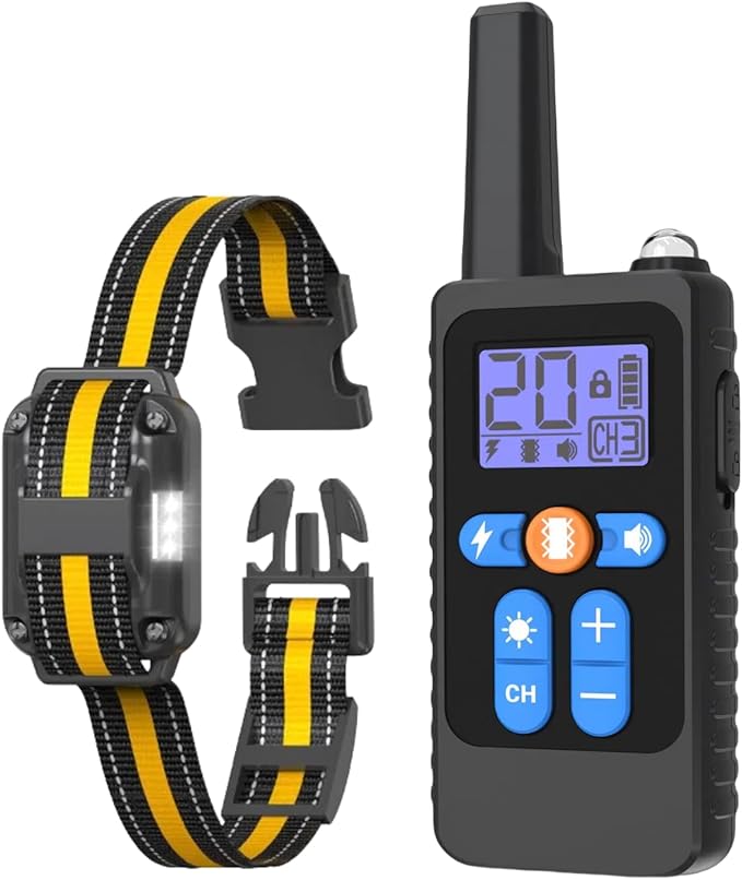 Dog Shock Collar ,3300Ft Dog Training Collar with Remote, IPX7 Waterproof Rechargeable Collar,Light, Beep, Vibration, Safe Shock for 8-120lbs Small Medium Large Dogs