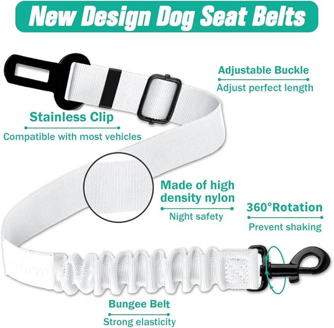 COOYOO Dog Seat Belt,3 Piece Set Retractable Dog Car Harness Adjustable Dog Seat Belt for Vehicle Nylon Pet Safety Seat Belts Heavy Duty & Elastic