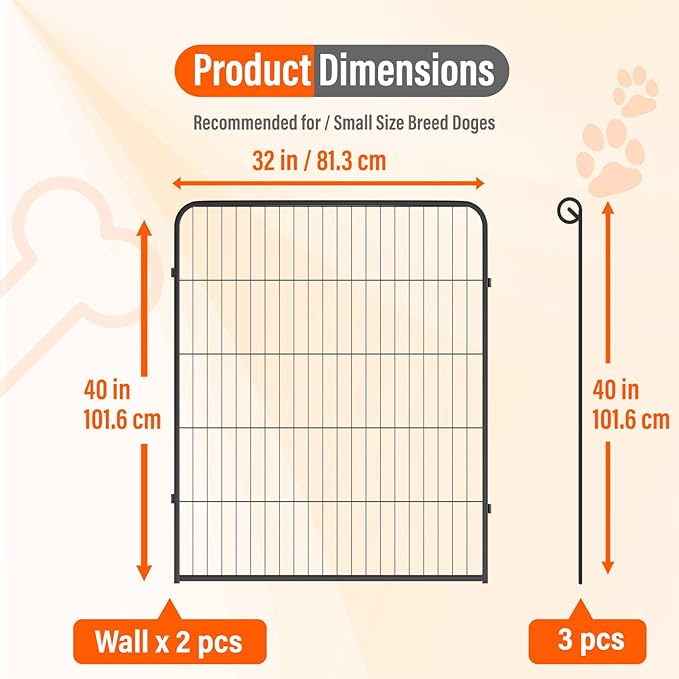 FDW Dog Playpen Dog Pen Dog Kennel 2 Panels 40 Inch Height Indoor Outdoor Folding Metal Portable Puppy Exercise Pen Heavy Duty Dog Fence for Yard Camping,Black