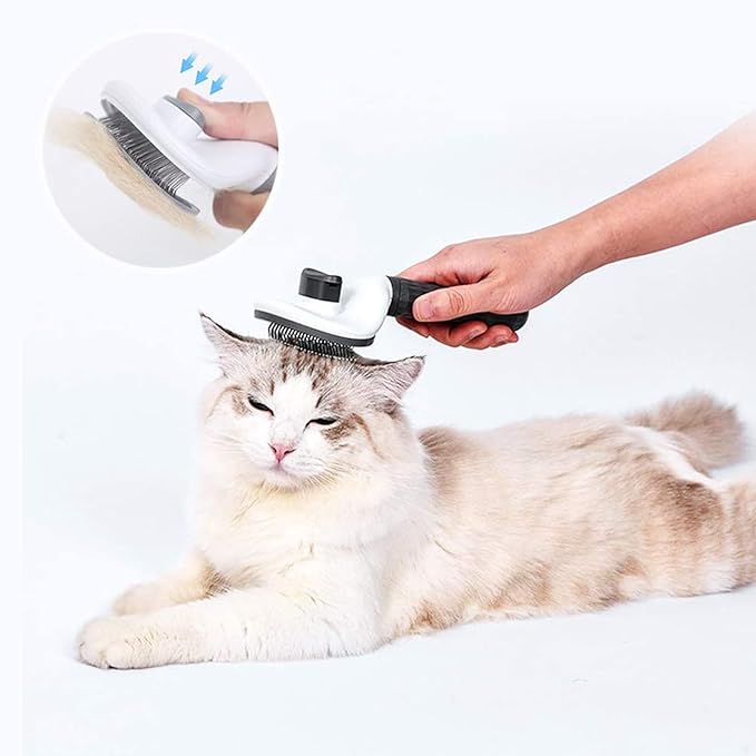 Self-Cleaning Slicker Brush for Dogs and Cats, Hair Cleaner Brush, Shedding and Dematting Grooming Comb, Pet Grooming Brush-Pink