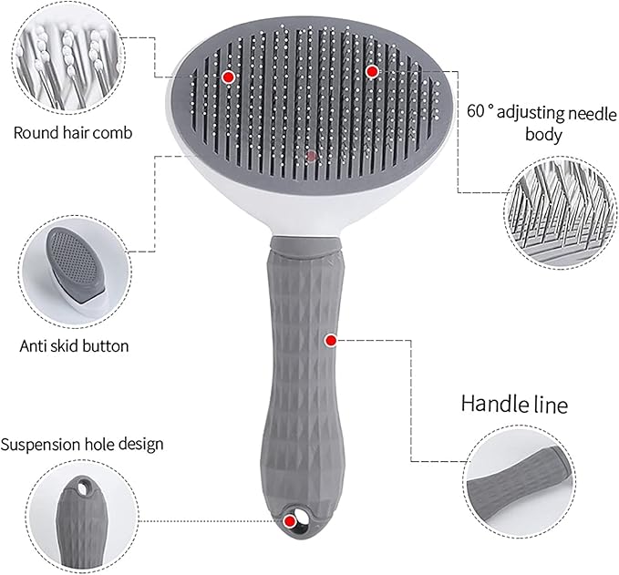Self-Cleaning Slicker Brush for Dogs and Cats, Hair Cleaner Brush, Shedding and Dematting Grooming Comb, Pet Grooming Brush-Pink