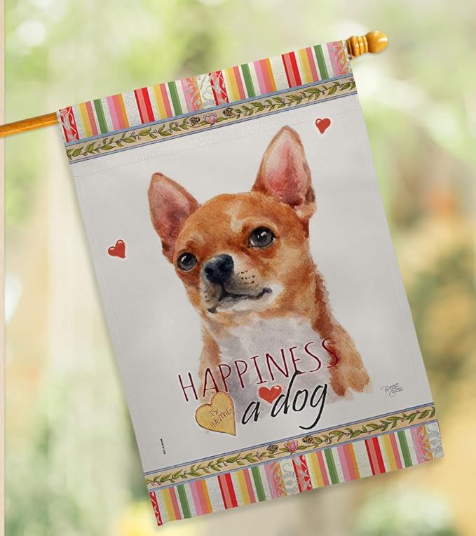 Breeze Decor Shorthair Chihuahua Happiness Garden House Flag-Kit Dog Puppy Spoiled Paw Canine Fur Pet Nature Farm Animal Creature Decoration Banner Small Yard Gift Double-Sided, Made in USA