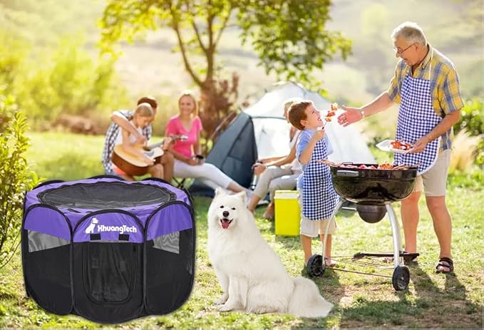 Foldable Pet Dog Playpen, Pop Up Portable Cat Playpen, Indoor/Outdoor for Kitten Puppy Play Pen, Cats Crate Tent with Carrying Bag, 600D Oxford (Purple + Black, Medium (31.5"x31.5"x23"), 8)