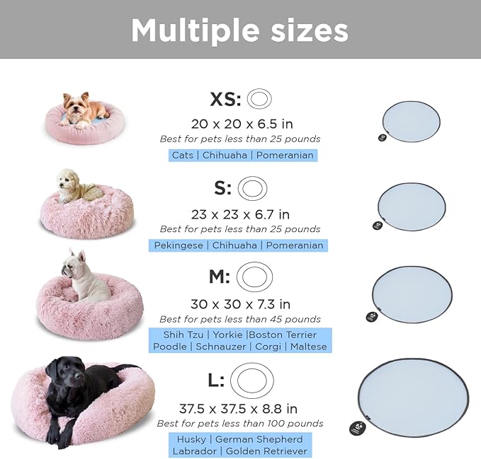 Small Donut Dog Bed, Calming Dog Bed Washable Ideal for Small to Large Dogs and Cats & Round Dog Bed,Anti-Anxiety Multiple Sizes (Pink, Combo Small (23" L x 23" W x 7" Th))