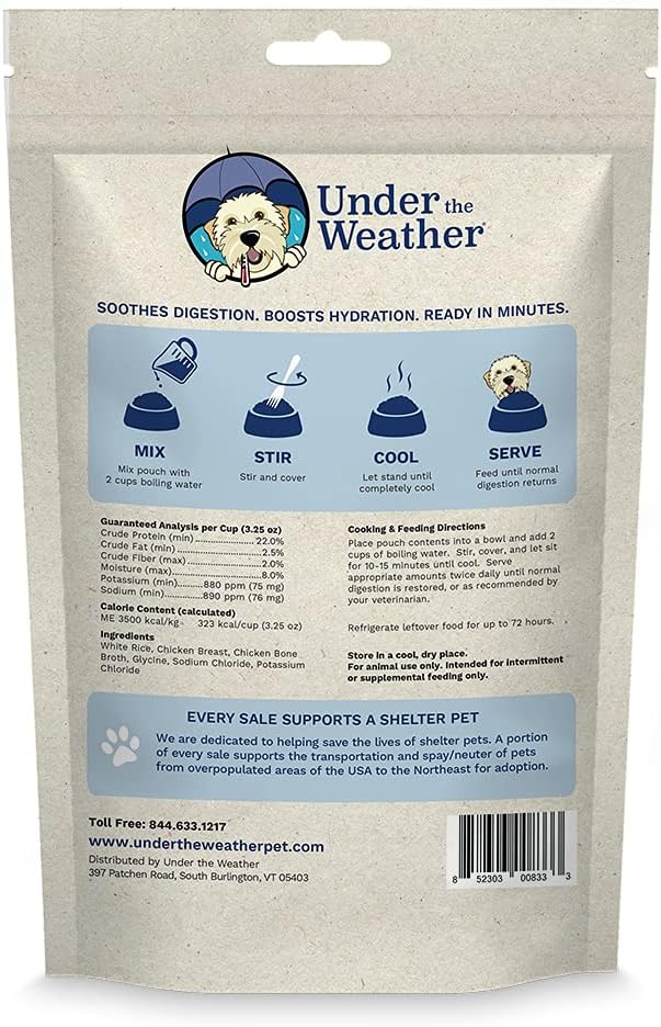 Under the Weather Bland Diet for Dogs | Easy to Digest for Sick Dogs |Always Be Ready| Contains Electrolytes - All Natural Freeze Dried 100% Human Grade Meats| 1 Pack- Chicken, Rice & Bone Broth - 6oz