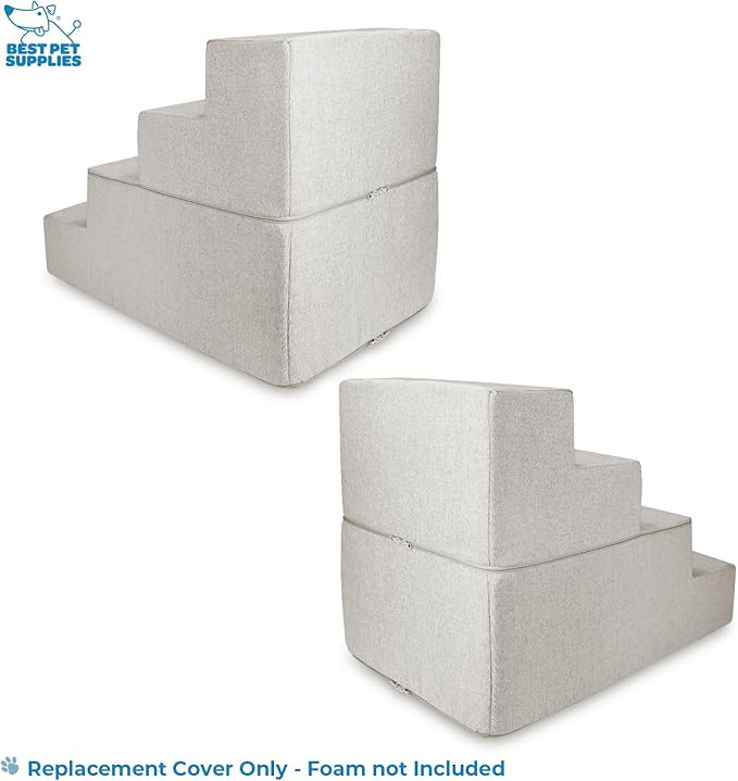 Best Pet Supplies Portable Foldable Foam Pet Stairs/Steps for Couch, Sofa, and High Bed, Non-Slip Bottom Balanced Paw Safe - Sand, Foldable 4-Step (H: 22")