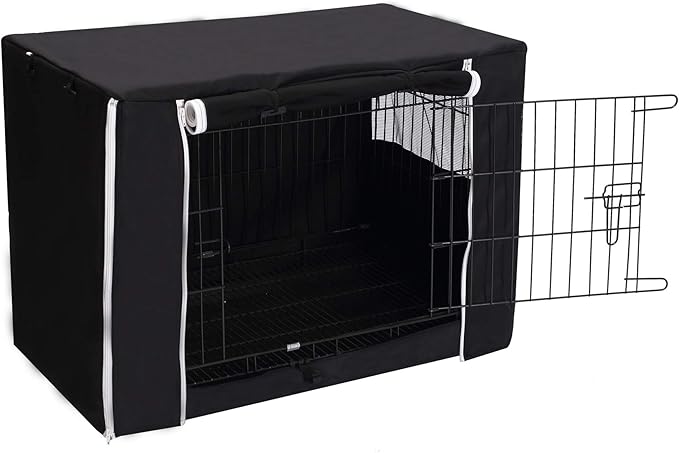 Geyecete Dog Crate Cover - Universal Fit for 24-48Inch Wire Cage, Lightweight Polyester Fabric, Breathable Double Door Cage Cover - Black - 42 Inch