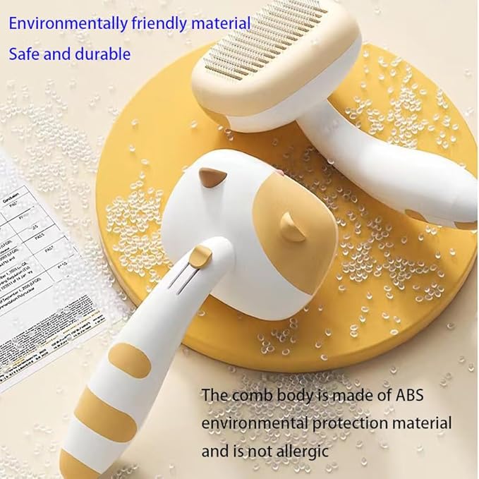 Pet brush comb.Pet button hair removal comb.Wool comber.Cat and Dog Brush for Shedding.Self-cleaning cat and dog hair brush.Cat and Dog hair brushes with release buttons. (Yellow and White)
