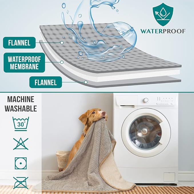 PetAmi Waterproof Dog Blanket, Leakproof XL Pet Blanket for Large Dogs, Furniture Sofa Couch Cover Protector, Fleece Cat Throw Bed Crate Kennel, Reversible Washable Soft Plush, Twin 60x80 Taupe Beige