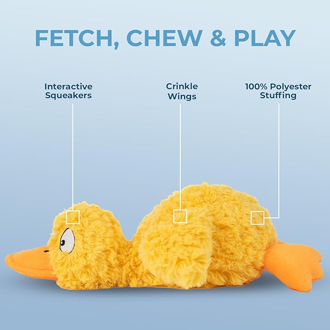 Best Pet Supplies Ducky Doodle Squeaky Crinkle Plush Toy for Small and Medium Breed Puppies or Dogs – Ducky Doodle (Gold), Large