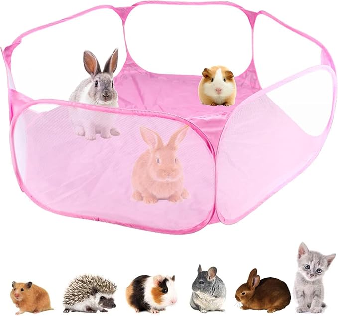 Small Animal Cage Tent Breathable & Transparent Pet Playpen Pop Open Outdoor/Indoor Exercise Fence, Portable Yard Fence for Guinea Pig, Rabbits, Hamster, Chinchillas and Hedgehogs (Low barriers)