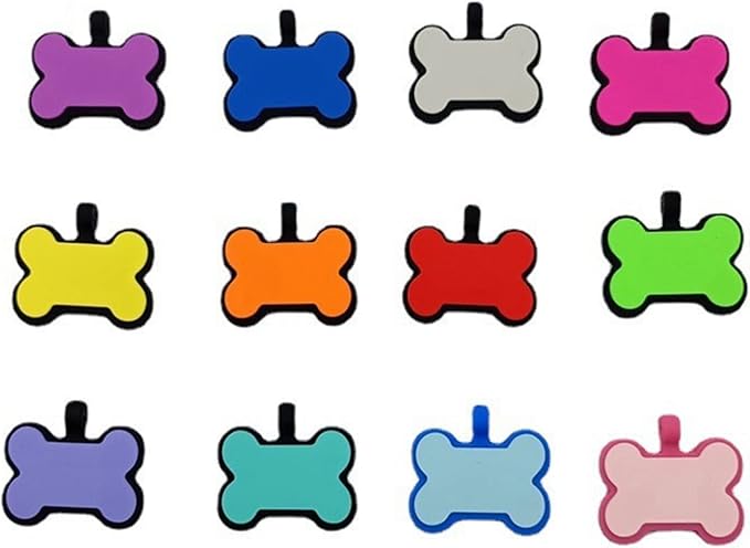 6 Pack Soundless Bone Design Pet ID Tag with 6 Popular Colors in One Set,Personlized Silent Dog Tag,Easy Engraved and Double Sided, No More Jingling Pet Tags,Never Fades-Durable for Dog and Cat