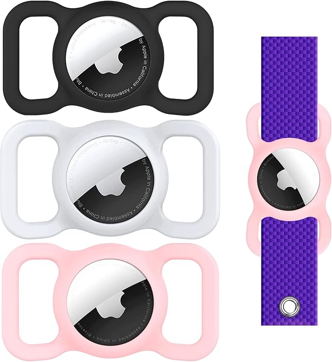 Dog Air Tag Holder (3-Pack) | Apple Air Tag GPS Tracker for Dogs | Airtag Dog Collar Holder | Airtag Holder for Dog Collar | Air Tag Holders | Black, White & Pink