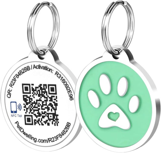 Premium NFC & QR Code Smart Dog ID Tag - Easy Scanning, Instant Profile Access, Real-Time Location Alerts(Green Paw)