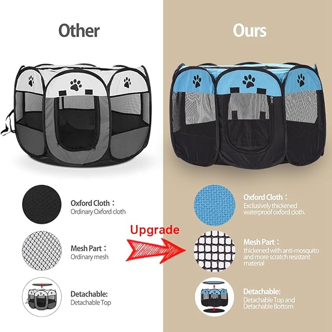 Foldable Pet Dog Playpen, Pop Up Portable Cat Playpen, Indoor/Outdoor for Kitten Puppy Play Pen, Cats Crate Tent with Carrying Bag, 600D Oxford (Sky Blue + Black, Medium (31.5"x31.5"x23"), 8)