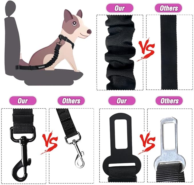 COOYOO Dog Seat Belt,3 Piece Set Retractable Dog Car Harness Adjustable Dog Seat Belt for Vehicle Nylon Pet Safety Seat Belts Heavy Duty & Elastic