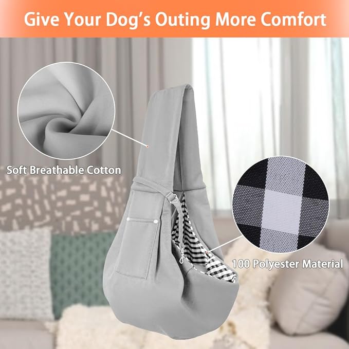 FEimaX Dog Sling Carrier, Pet Papoose Slings Bag for Small Dogs Cats, Puppy Hands Free Satchel Tote Pouch Carriers Doggie Crossbody Shoulder Carry Bags for Outdoor Travel (Grey)
