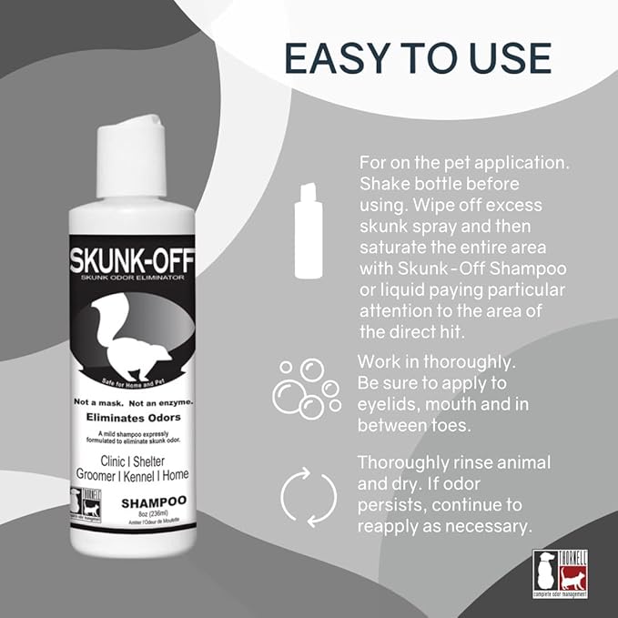 Skunk Off Pet Shampoo – Ready to use Skunk Odor Remover for Dogs, Cats, Carpet, Car, Clothes & More – Skunk Shampoo Non-Enzymatic Formula (1 Gallon)