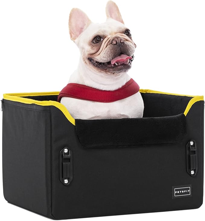 PETSFIT Small Dog Car Seat, Portable Car Saet for Dogs with Patent Safe Buckles, Clip-On Leash, Suitable for Small Pets Up to 25lbs (Black)