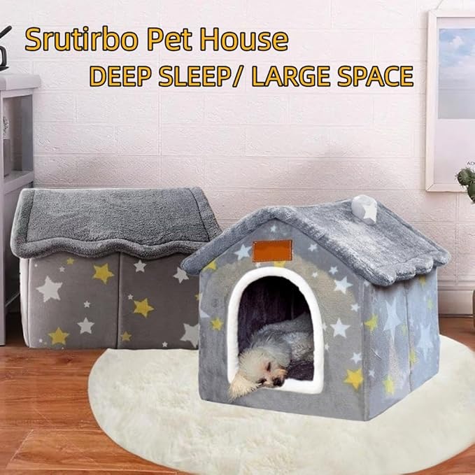 Dog House Indoor, Foldable Soft Kennel Bed Warm Cat Nest Puppy Cave with Cushion for Small Medium Large Dogs Cats (M-Within 17 lbs)
