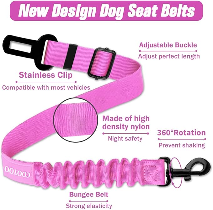 COOYOO Dog Seat Belt,3 Piece Set Retractable Dog Car Harness Adjustable Dog Seat Belt for Vehicle Nylon Pet Safety Seat Belts Heavy Duty & Elastic